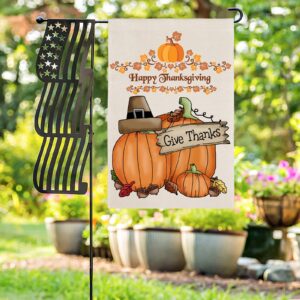 Thanksgiving Holiday Linen Garden Flag Banner – Give Thanks – 12 inches x 18 inches IP-Garden Flags Decorative Yard