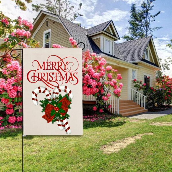 Christmas Holiday Linen Garden Flag Banner – Canes – 12 inches x 18 inches IP-Garden Flags Decorative Yard 5