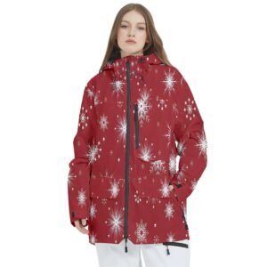 Red Women’s Multi Pockets Zip Ski and Snowboard Waterproof Breathable Jacket Clothing