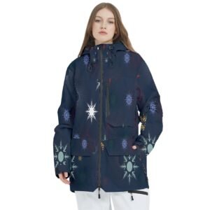 Multicolor Blizzard Winter Snowflakes Ski And Snowboard Gear –  Women’s Multi Pockets Zip Ski And Snowboard Waterproof Breathable Jacket Clothing