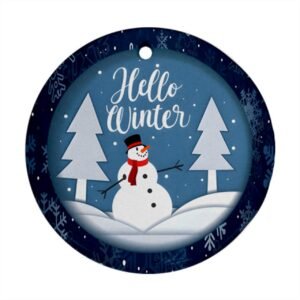 Blue Christmas Holiday Tile Tree Ornaments – Frosty (round) Christmas