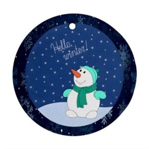 Blue Christmas Holiday Tile Tree Ornaments – Snowman (round) Christmas