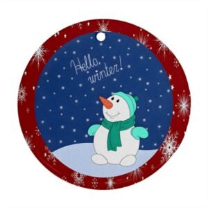 Red Christmas Holiday Tile Tree Ornaments – Snowman (round) Christmas