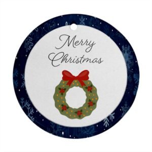 Blue Christmas Holiday Tile Tree Ornaments – Wreath (round) – Imported CN Christmas Decorations