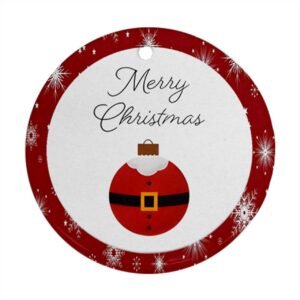 Red Christmas Holiday Tile Tree Ornaments – Santa (round) – Imported CN Christmas Decorations