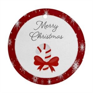 Red Christmas Holiday Tile Tree Ornaments – Canes (round) – Imported CN Christmas Decorations