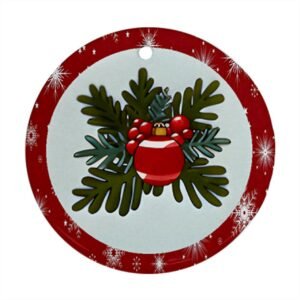 Red Christmas Holiday Tile Tree Ornaments – Holly Ornament (round) – Imported CN Christmas Decorations