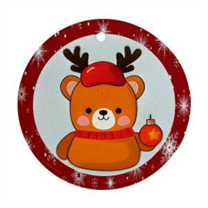 Red Christmas Holiday Tile Tree Ornaments – Beary Christmas (round) – Imported CN Christmas Decorations 4