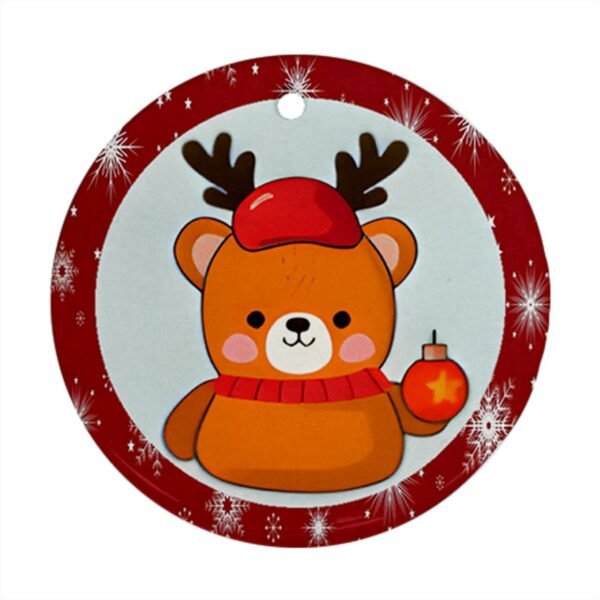 Red Christmas Holiday Tile Tree Ornaments – Beary Christmas (round) – Imported CN Christmas Decorations