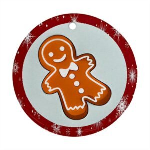 Red Christmas Holiday Tile Tree Ornaments – Gingerbread (round) – Imported CN Christmas Decorations