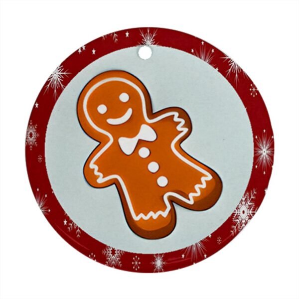 Red Christmas Holiday Tile Tree Ornaments – Gingerbread (round) – Imported CN Christmas Decorations