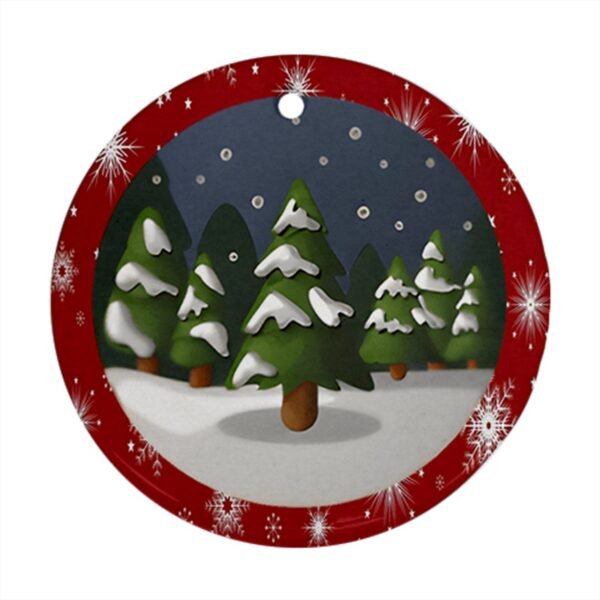 Red Christmas Holiday Tile Tree Ornaments – Grove (round) – Imported CN Christmas Decorations