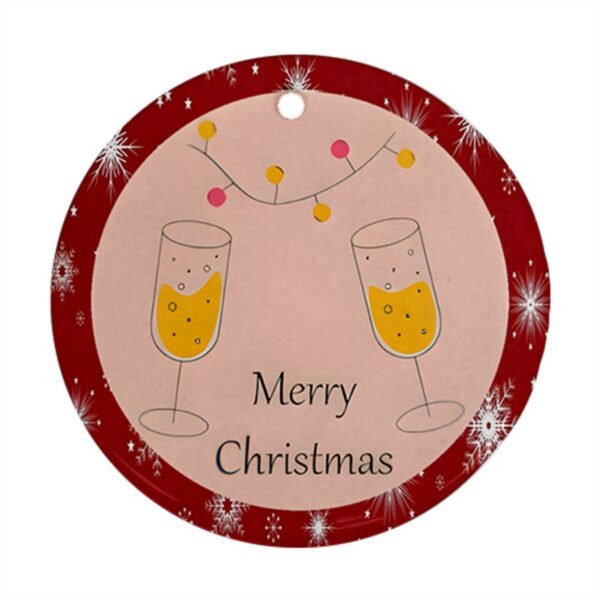 Red Christmas Holiday Tile Tree Ornaments – Champagne (round) – Imported CN Christmas Decorations