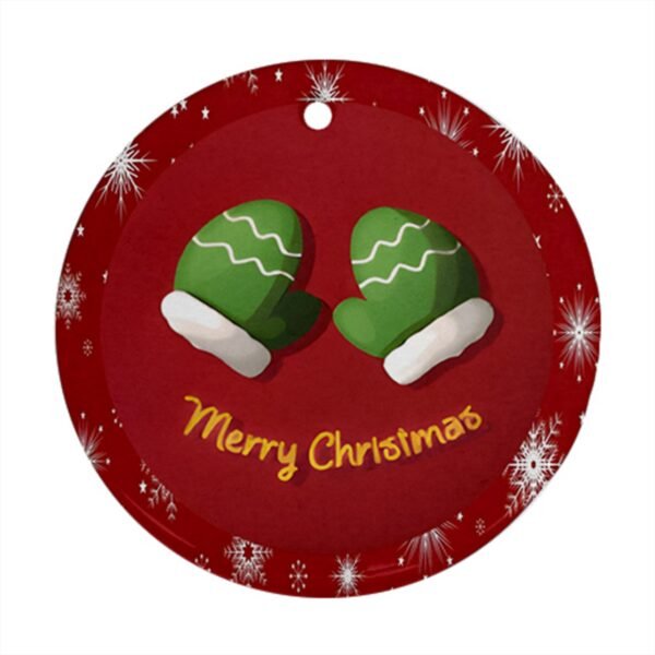 Red Christmas Holiday Tile Tree Ornaments – Green Mittens (round) – Imported CN Christmas Decorations