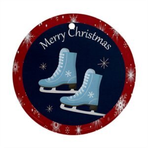 Red Christmas Holiday Tile Tree Ornaments – Skates (round) – Imported CN Christmas Decorations