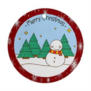 Red Christmas Holiday Tile Tree Ornaments – Snow Forest (round) – Imported CN Christmas Decorations