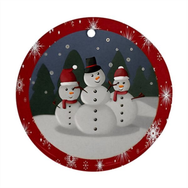 Red Christmas Holiday Tile Tree Ornaments – Snow Family (round) – Imported CN Christmas Decorations