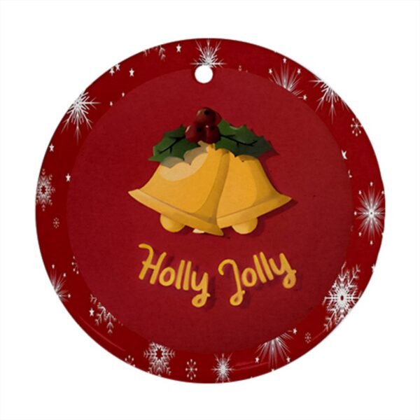 Red Christmas Holiday Tile Tree Ornaments – Jolly (round) – Imported CN Christmas Decorations