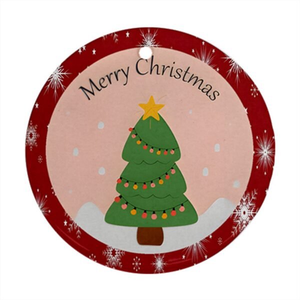 Red Christmas Holiday Tile Tree Ornaments – Pink Tree (round) – Imported CN Christmas Decorations