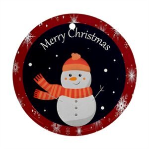 Red Christmas Holiday Tile Tree Ornaments – Orange Snowman (round) – Imported CN Christmas Decorations