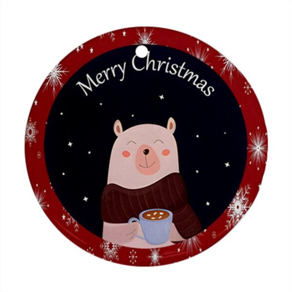 Red Christmas Holiday Tile Tree Ornaments – Bear (round) – Imported CN Christmas Decorations