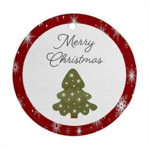 Red Christmas Holiday Tile Tree Ornaments – Green Tree (round) – Imported CN Christmas Decorations