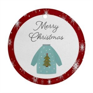 Red Christmas Holiday Tile Tree Ornaments – Sweater (round) – Imported CN Christmas Decorations