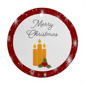 Red Christmas Holiday Tile Tree Ornaments – Candles (round) – Imported CN Christmas Decorations