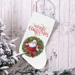 Christmas Stocking – Holiday Sock – Santa Wreath Christmas Christmas Decorations 3