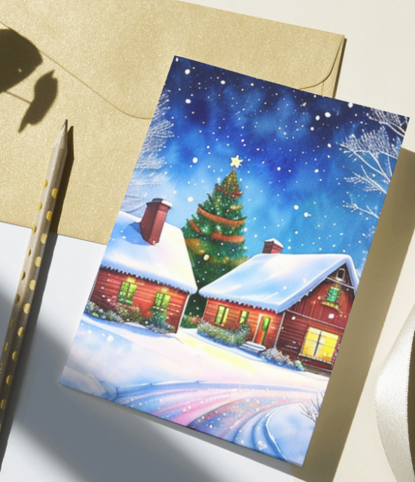 Big Christmas Tree House Christmas Holiday Greeting Cards – 5, 10 Or 25 Pack Christmas Greeting Cards cards