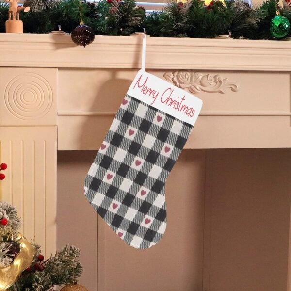 Christmas Stocking – Holiday Sock – Plaid Hearts Christmas Christmas Decorations 3