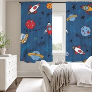 Space Rocket – Large Window Curtains – Blackout Drapes 52×63 52x63 Curtains bedroom curtains