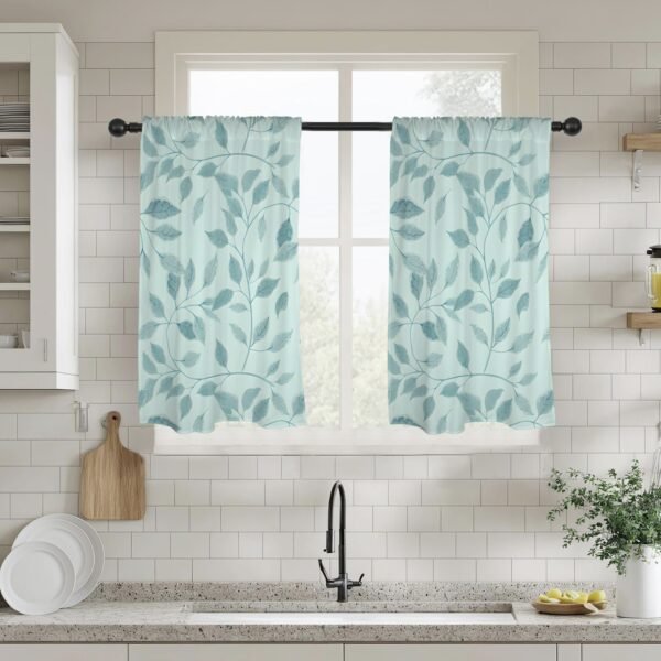 Teal Leaves – Window Curtains – Blackout Window Drapes 28×40 28x40 Curtains bedroom curtains