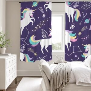 Purple Unicorns – Large Window Curtains – Blackout Drapes 52×63 52x63 Curtains bedroom curtains