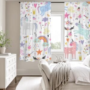 Pastel Unicorns – Large Window Curtains – Blackout Drapes 52×63 52x63 Curtains bedroom curtains