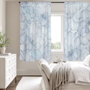 Blue Crocus – Large Window Curtains – Blackout Drapes 52×63 52x63 Curtains bedroom curtains