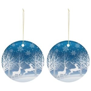 Blue Deer – Ceramic Christmas Ornament Circle 3×3 Ornaments Ceramic Holiday Keepsake