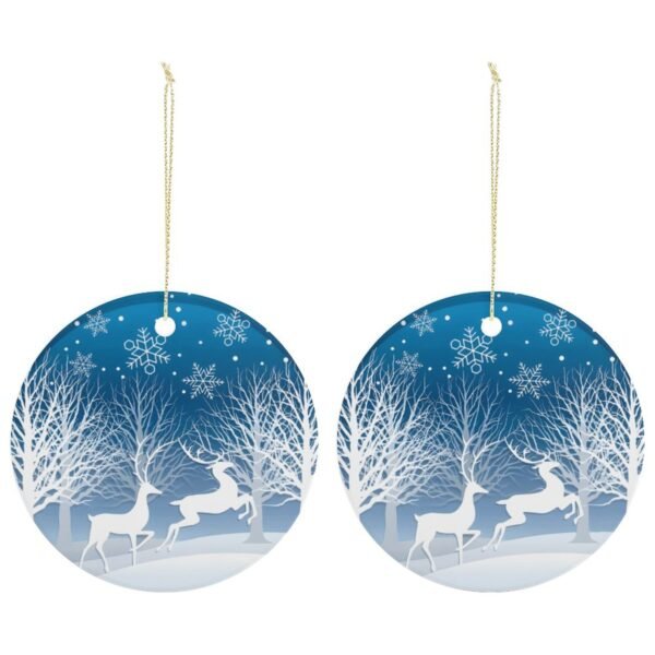 Blue Deer – Ceramic Christmas Ornament Circle 3×3 Ornaments Ceramic Holiday Keepsake