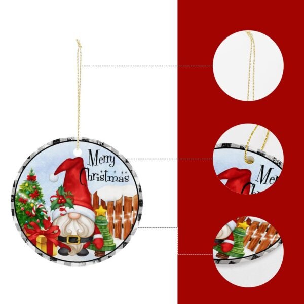 Merry Gnome – Ceramic Christmas Ornament Circle 3×3 Ornaments Ceramic Holiday Keepsake 12