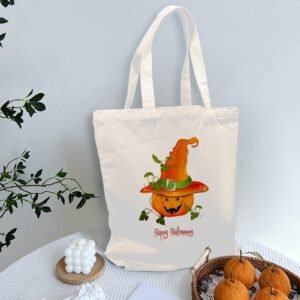 Halloween Tote Bag – Reusable Washable Cotton PumpWitch Bag Tote Bags boo halloween tote
