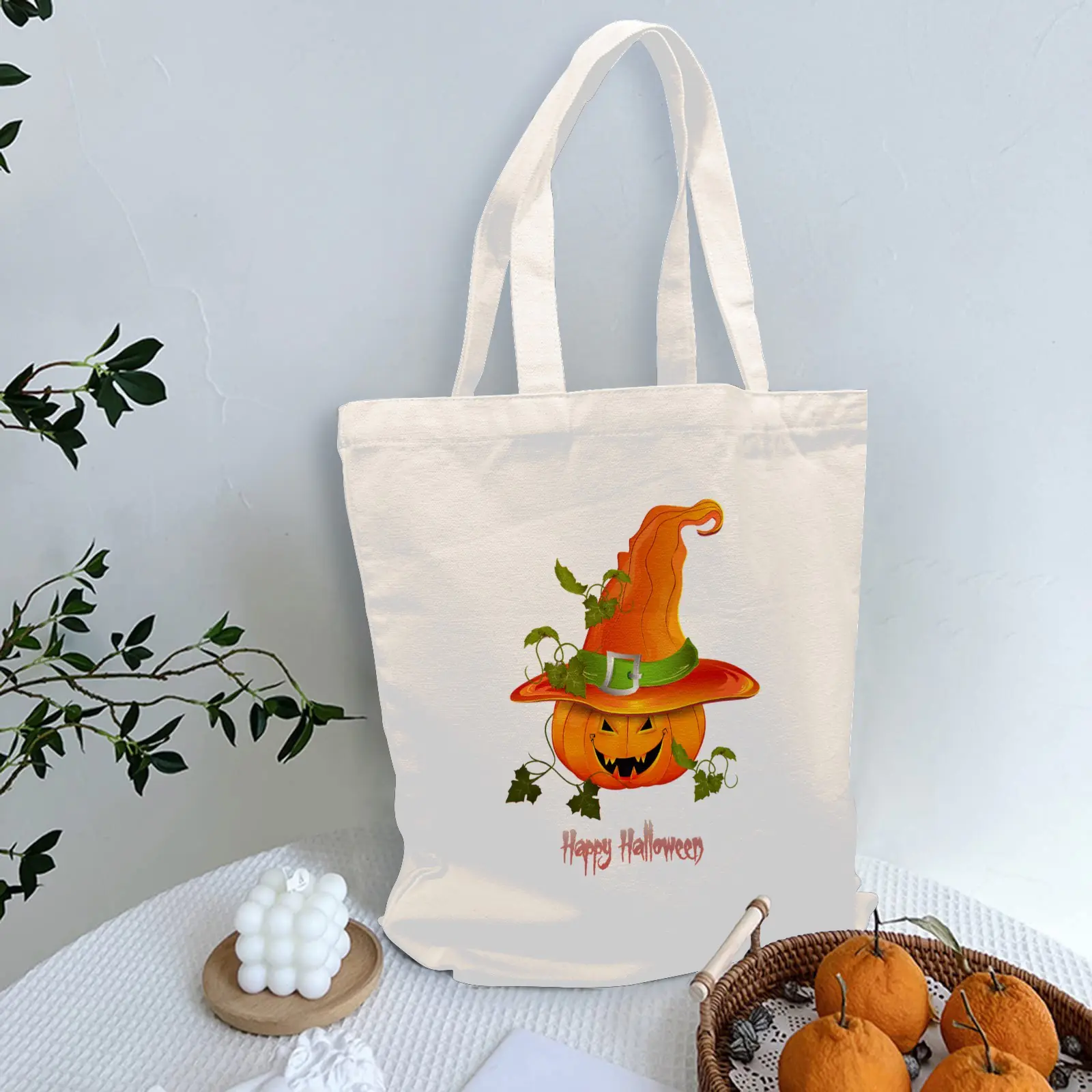 Halloween Tote Bag – Reusable Washable Cotton PumpWitch Bag Tote Bags boo halloween tote