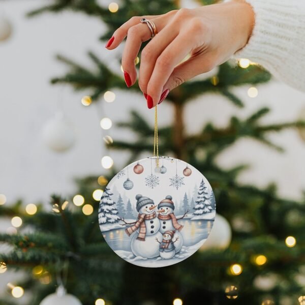 Snow Friends – Ceramic Christmas Ornament Circle 3×3 Ornaments Ceramic Holiday Keepsake 3