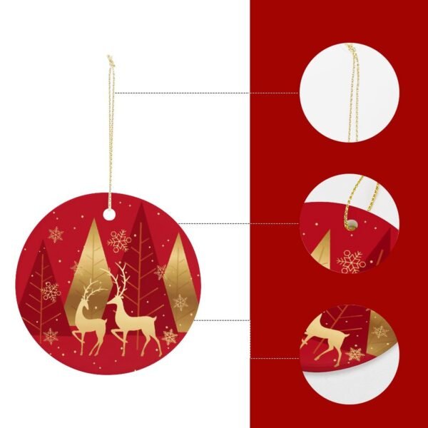 Gold Deer – Ceramic Christmas Ornament Circle 3×3 Ornaments Ceramic Holiday Keepsake 2