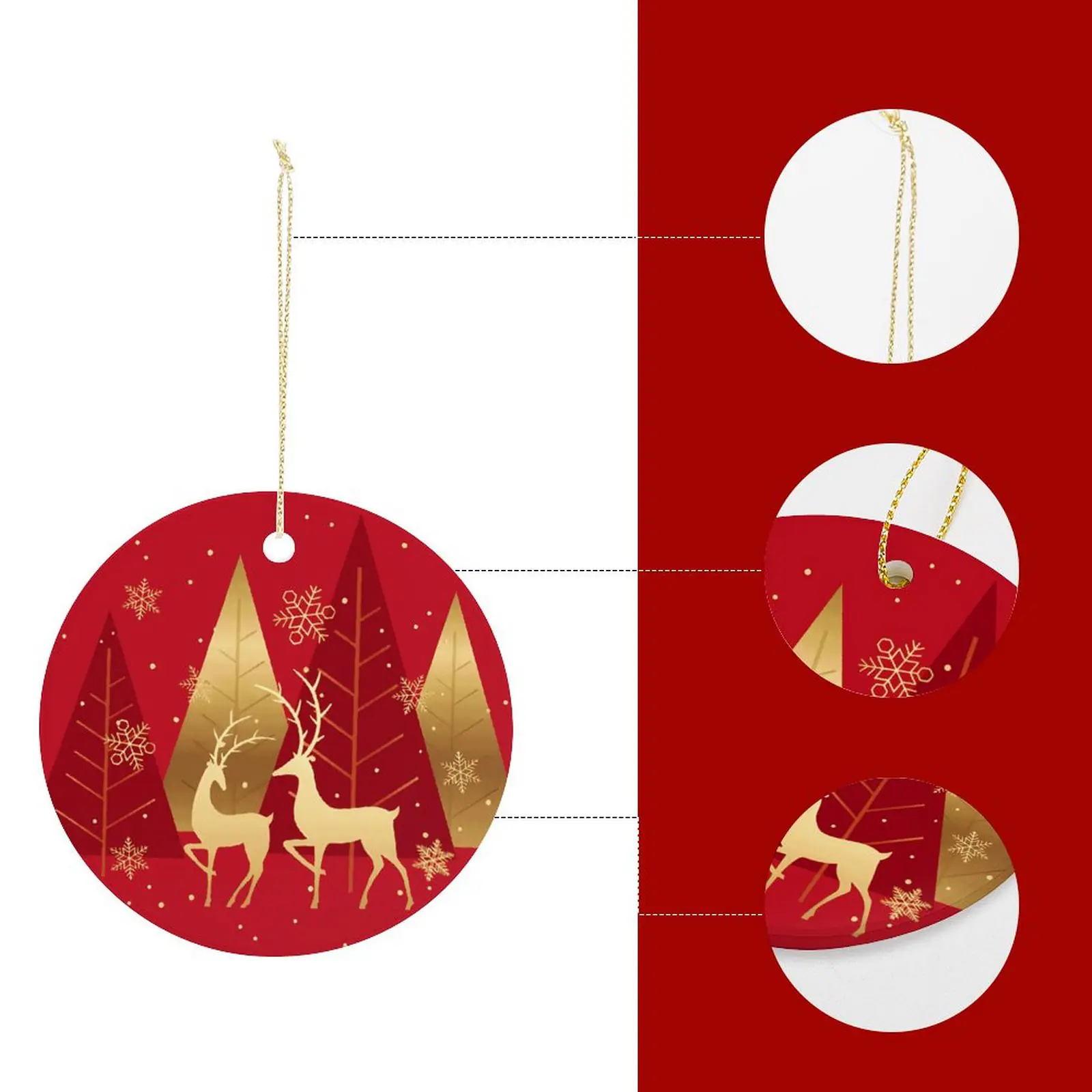 Gold Deer – Ceramic Christmas Ornament Circle 3×3 Ornaments Ceramic Holiday Keepsake 2
