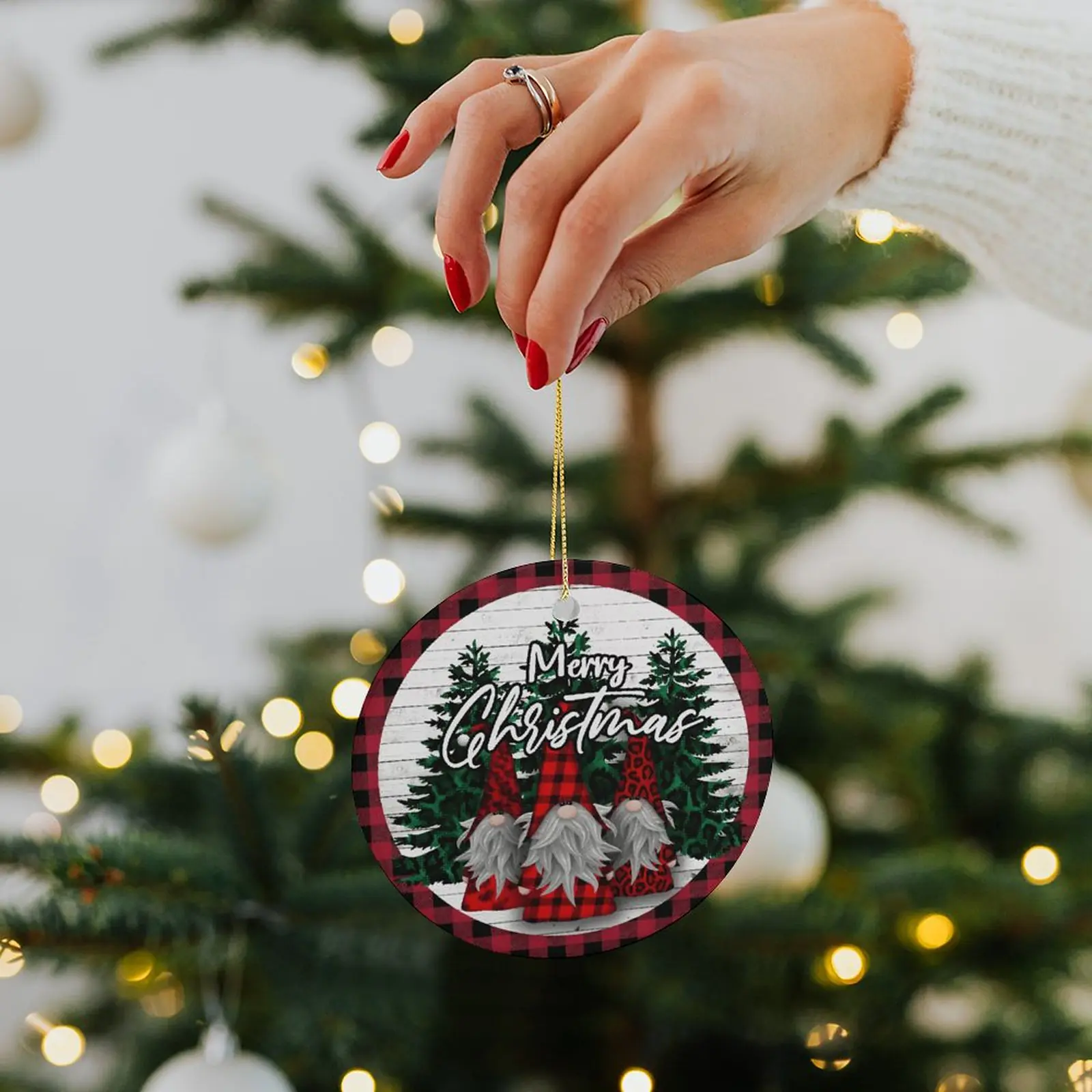 Plaid Gnomes – Ceramic Christmas Ornament Circle 3×3 Ornaments Ceramic Holiday Keepsake 3