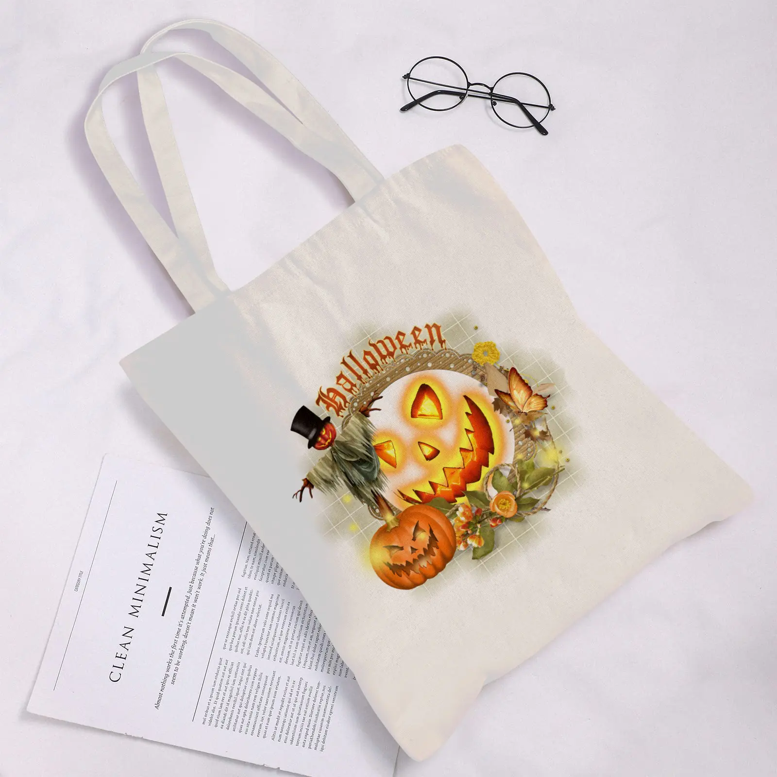 Halloween Tote Bag – Reusable Washable Cotton Jack Bag Tote Bags boo halloween tote 3