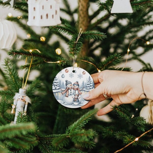 Snow Friends – Ceramic Christmas Ornament Circle 3×3 Ornaments Ceramic Holiday Keepsake 5