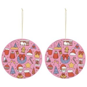 Pink Santa – Ceramic Christmas Ornament Circle 3×3 Ornaments Ceramic Holiday Keepsake