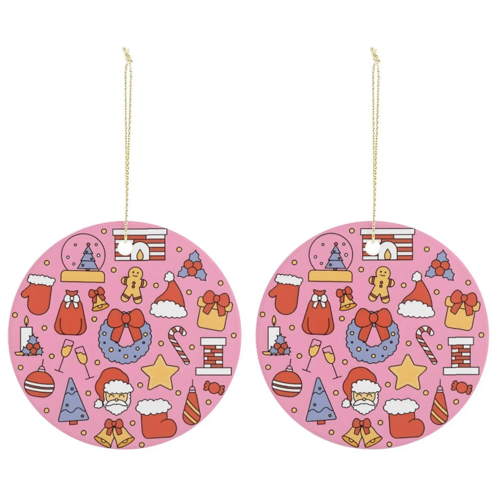Pink Santa – Ceramic Christmas Ornament Circle 3×3 Ornaments Ceramic Holiday Keepsake
