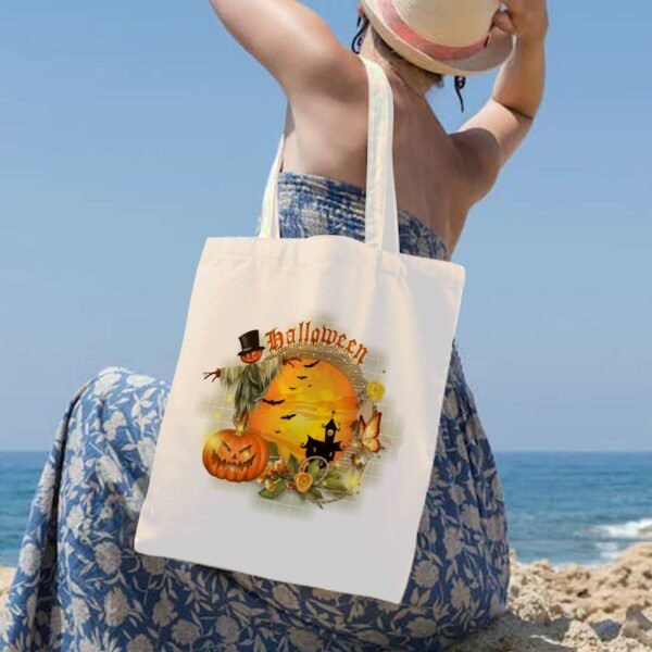 Halloween Tote Bag – Reusable Washable Cotton Haunted House Bag Tote Bags boo halloween tote 6